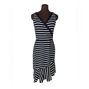 NWT WHITE HOUSE BLACK MARKET Black Ecru Asymmetrical Sleeveless A Line Dress